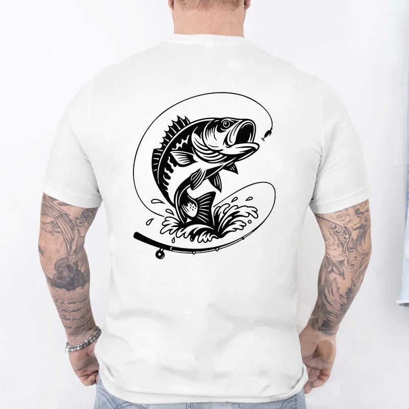 Fishing Lover T-Shirts for Men Fisherman Heartbeat Bass Fish Print Graphic Tops Casual Short Sleeve Tees Oversized Male Clothing
