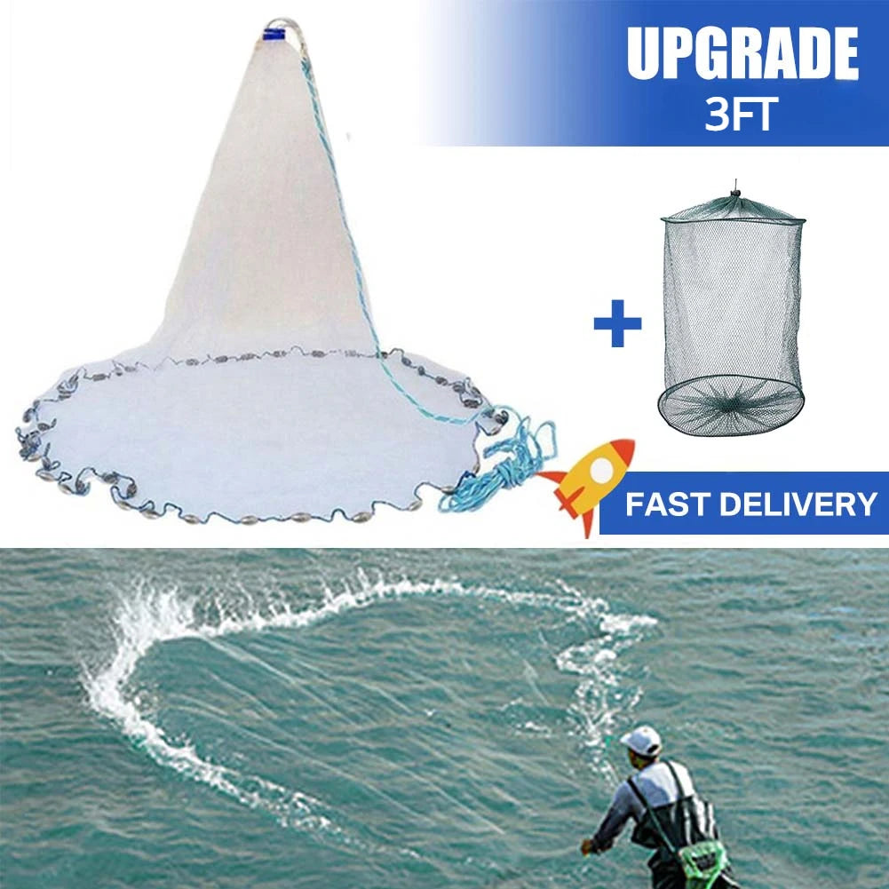 American Saltwater Fishing Cast Net for Bait Trap Fish 3/4/5/6/7/8/9/10ft Radius Casting Nets