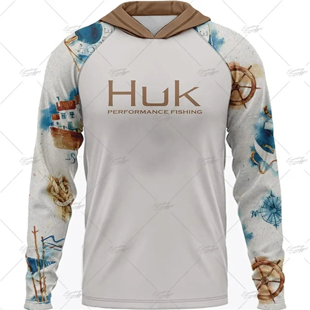 HUK Fishing Long Sleeve Hooded T-shirt Tops