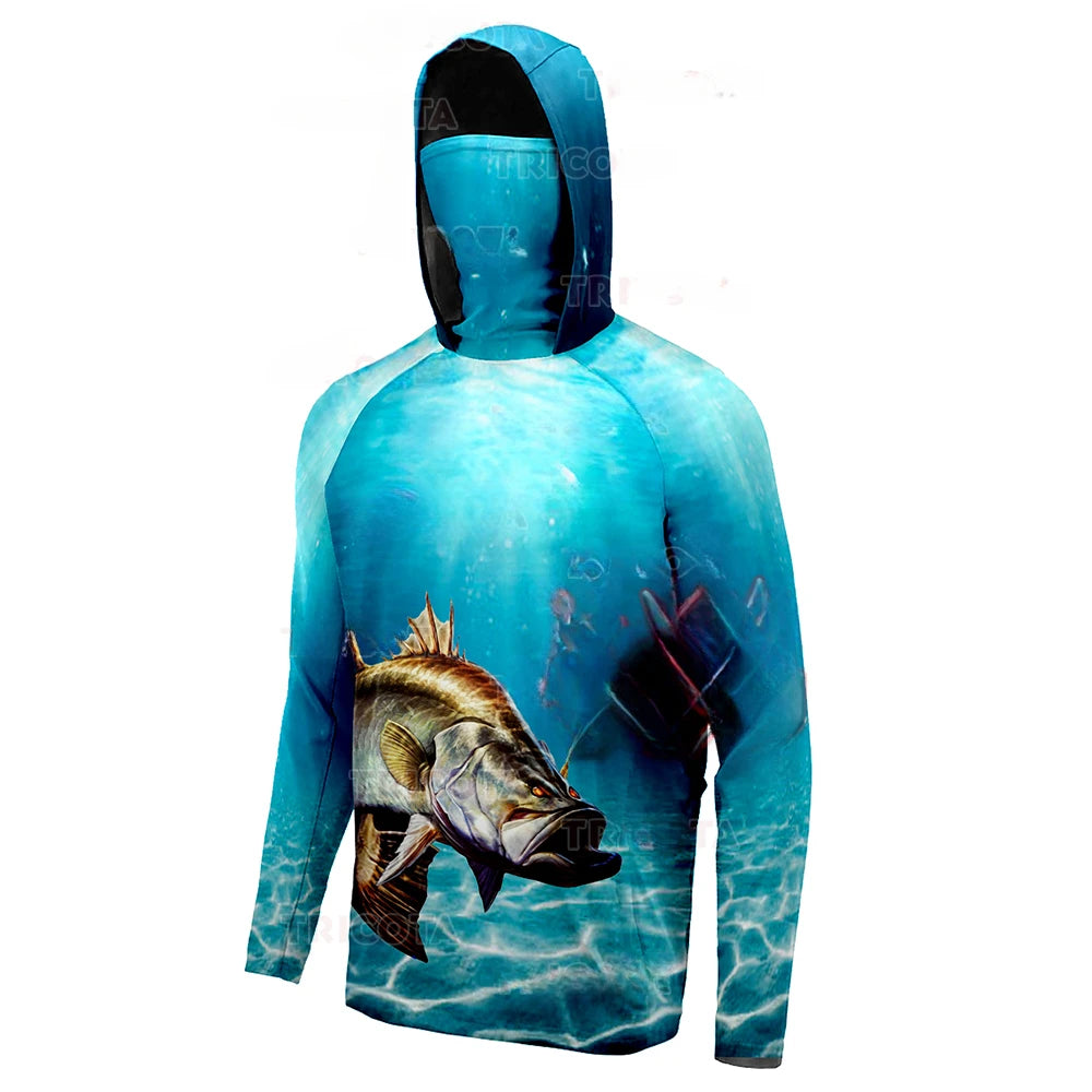 Fishing Shirts UPF 50+ Mens Hooded Fishing Shirt With Mask UV Hoodie Men Hooded Fishing Shirts Breathable Fishing Hoodie