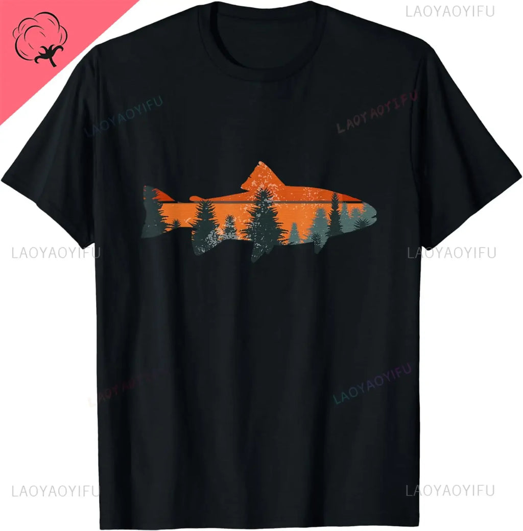 Trout Fly Fishing Nature Outdoor Fisherman Gift T-Shirt Pesca Clothes  Graphic T Shirts  Men Clothing Tops  Ropa Hombre