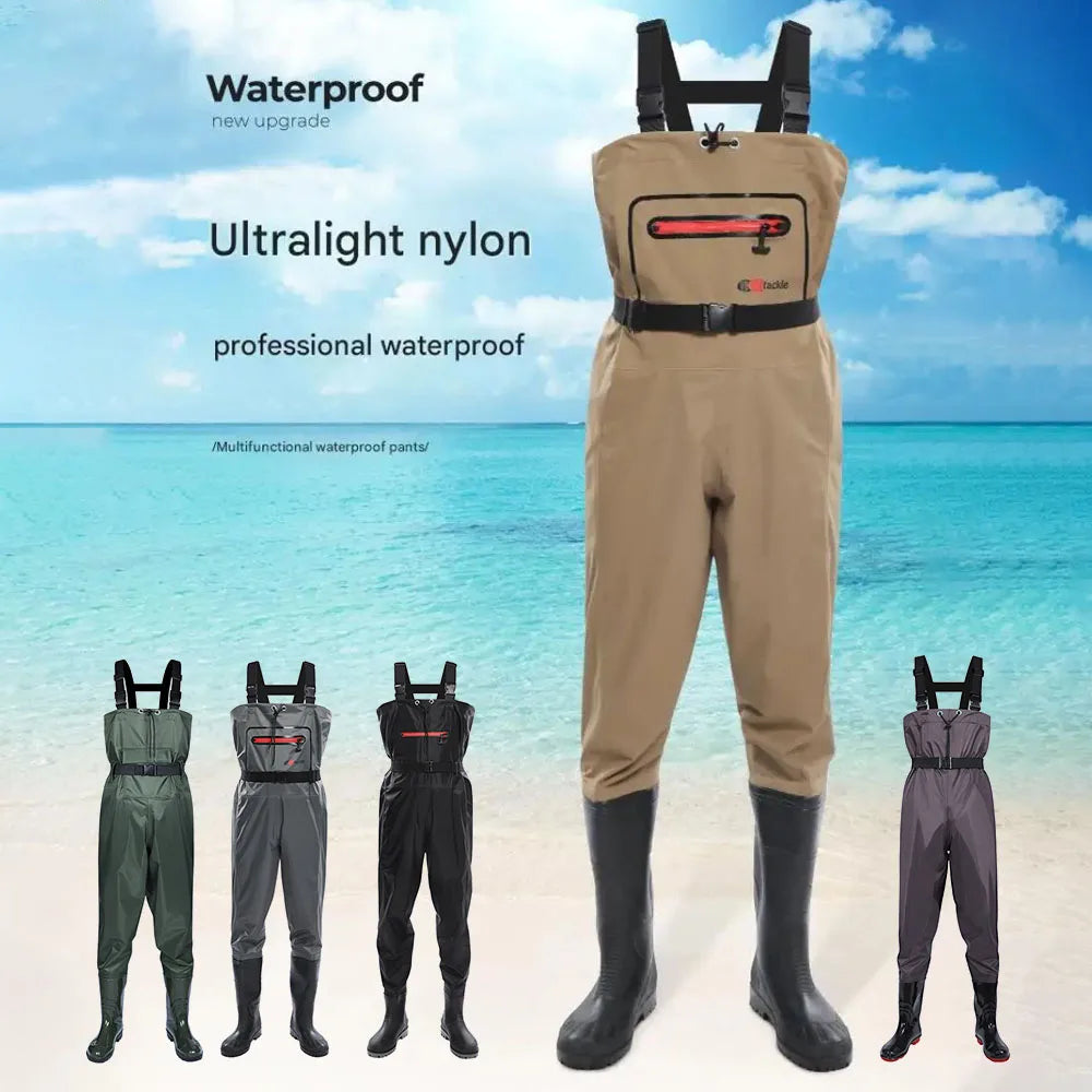 Waterproof Fishing Waders Pants With Boots Suit Men Women Thicken Lightweight Hunting Wading Chest-length Overalls Rain Pants