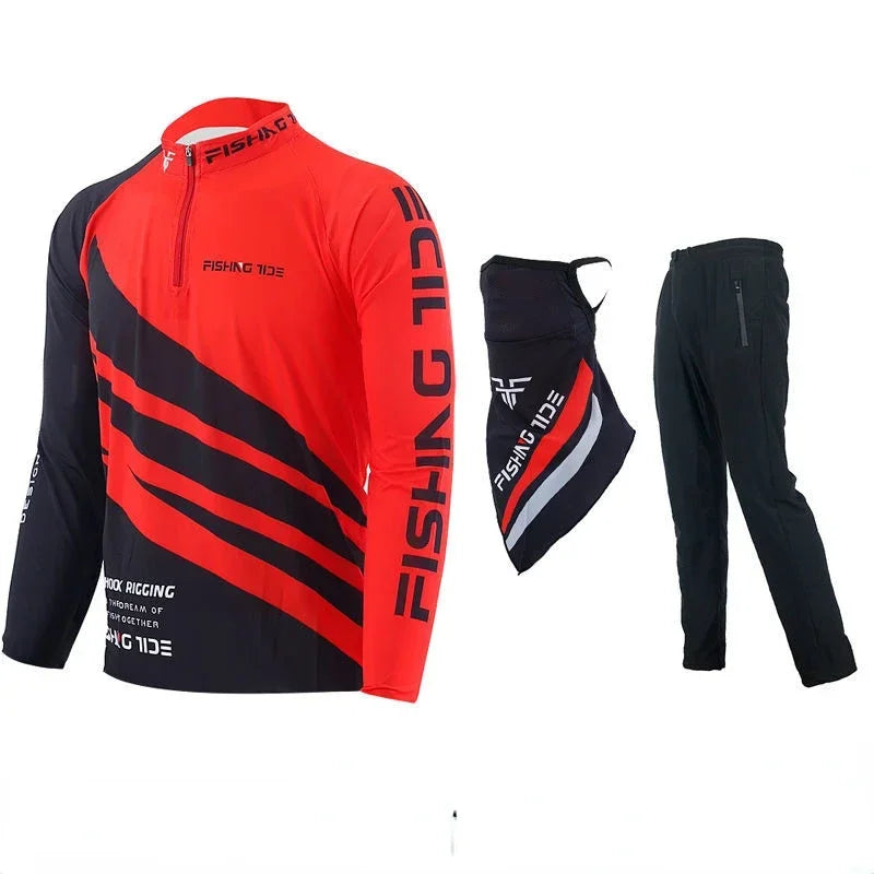 Quick Drying Breathable Long Sleeve Fishing Suit, Sun Protection, Shirt and Pants, Scarf, Outdoor, New, 3Pcs Set
