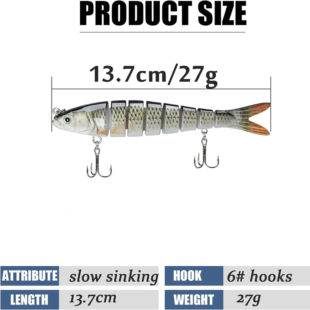 3PCS/Lot Swimbait 27g Multi Joint Bait Slow Sinking Bionic Fish Swimming Rattle Pesca Bass Treble Hook Fishing Tackle Hard Lure