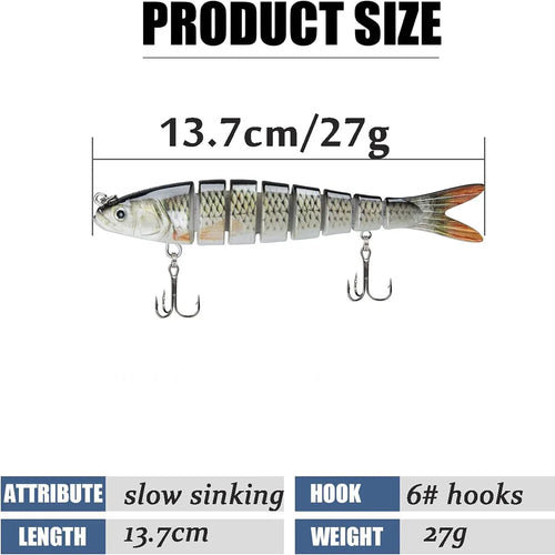 3PCS/Lot Swimbait 27g Multi Joint Bait Slow Sinking Bionic Fish Swimming Rattle Pesca Bass Treble Hook Fishing Tackle Hard Lure