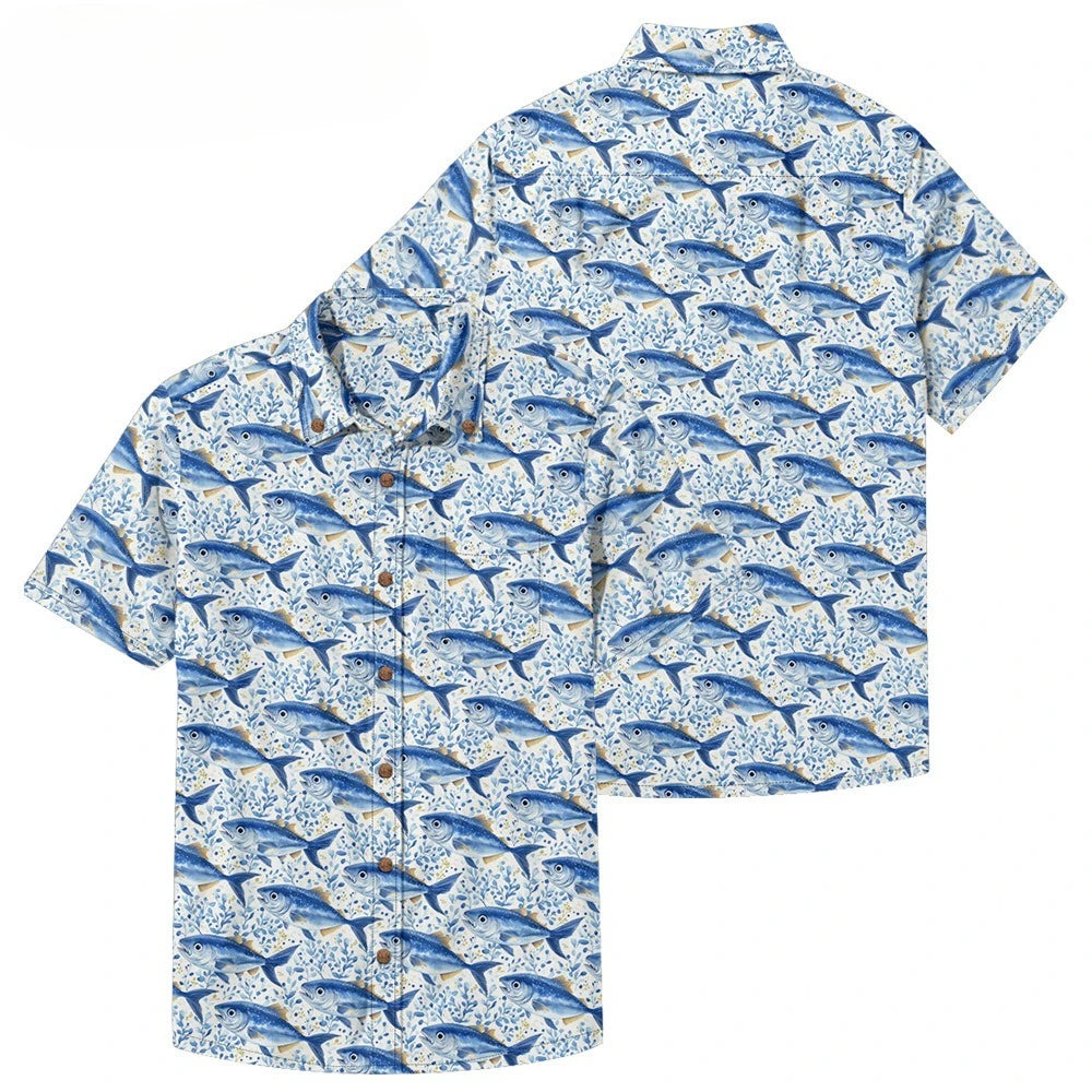 Men's Casual Fishing Button-Down Shirt — Vintage Beach Style
