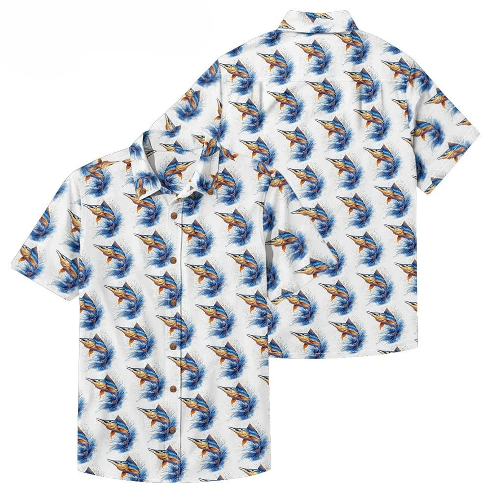 Men's Casual Fishing Button-Down Shirt — Vintage Beach Style