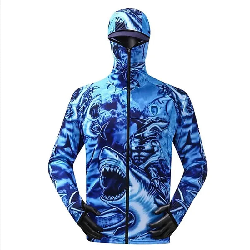 Men's Anti-UV Fishing Shirts Comfortable Ventilation Printed Sublimation Hoodie Jerseys Zipper Clothing for Outdoor Activities