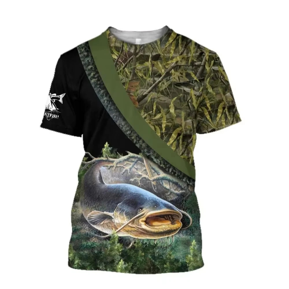 Fashion Carp Fishing Shirt Outdoor Fishing T-Shirts Summer Casual T Shirts Man Oversized T-Shirt Short Sleeve Tee Tops Clothing