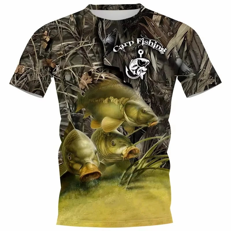 Fashion Carp Fishing Shirt Outdoor Fishing T-Shirts Summer Casual T Shirts Man Oversized T-Shirt Short Sleeve Tee Tops Clothing
