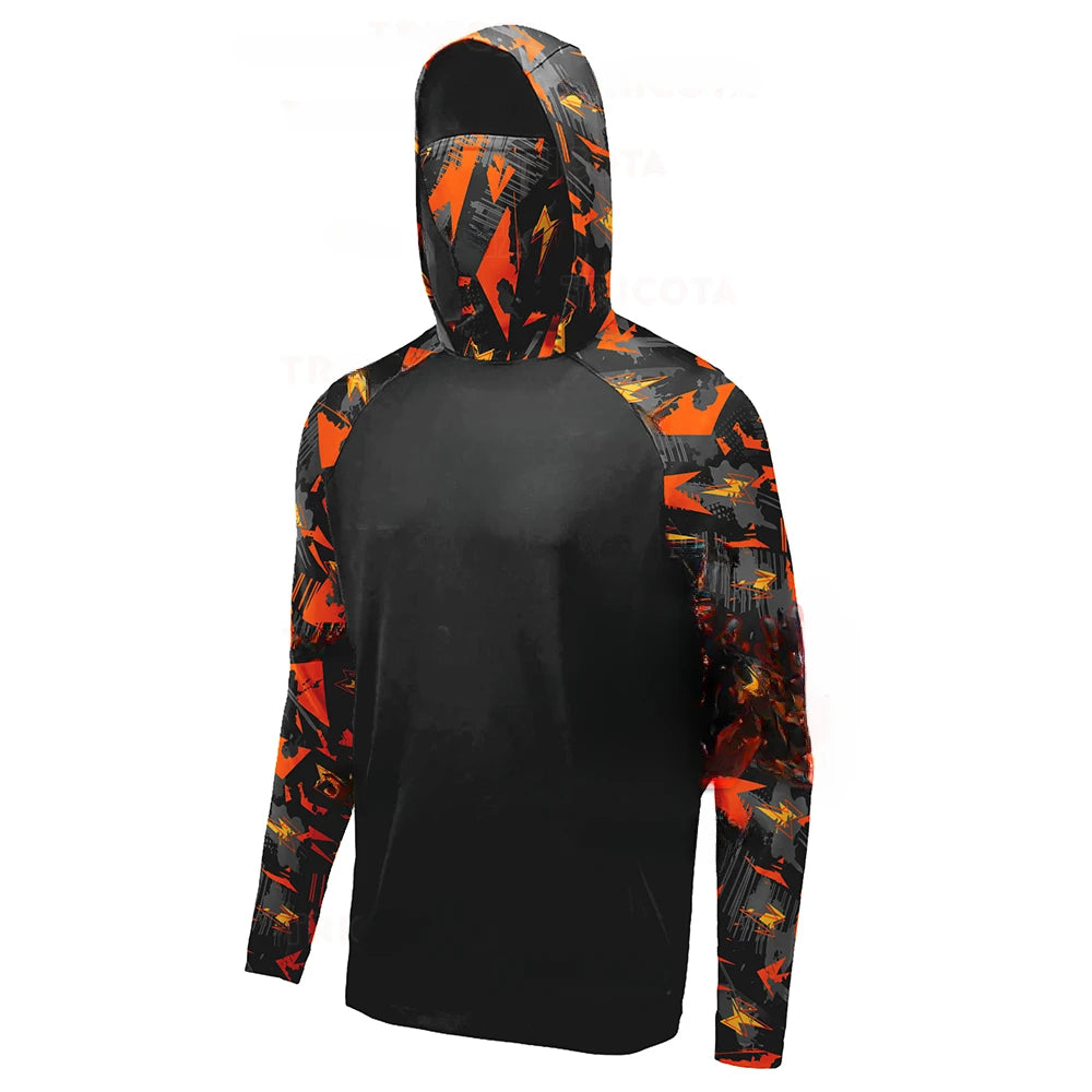 2023 Fishing Shirts Summer UPF 50+ Mens Hooded Fishing Shirt Mask UV Hoodie