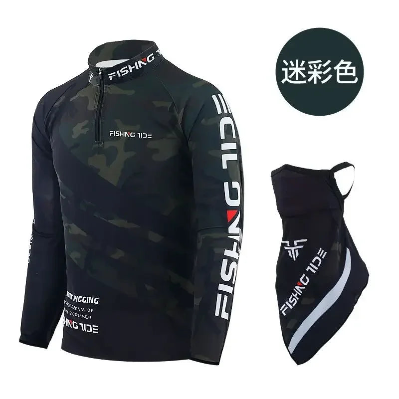 Quick Drying Breathable Long Sleeve Fishing Suit, Sun Protection, Shirt and Pants, Scarf, Outdoor, New, 3Pcs Set