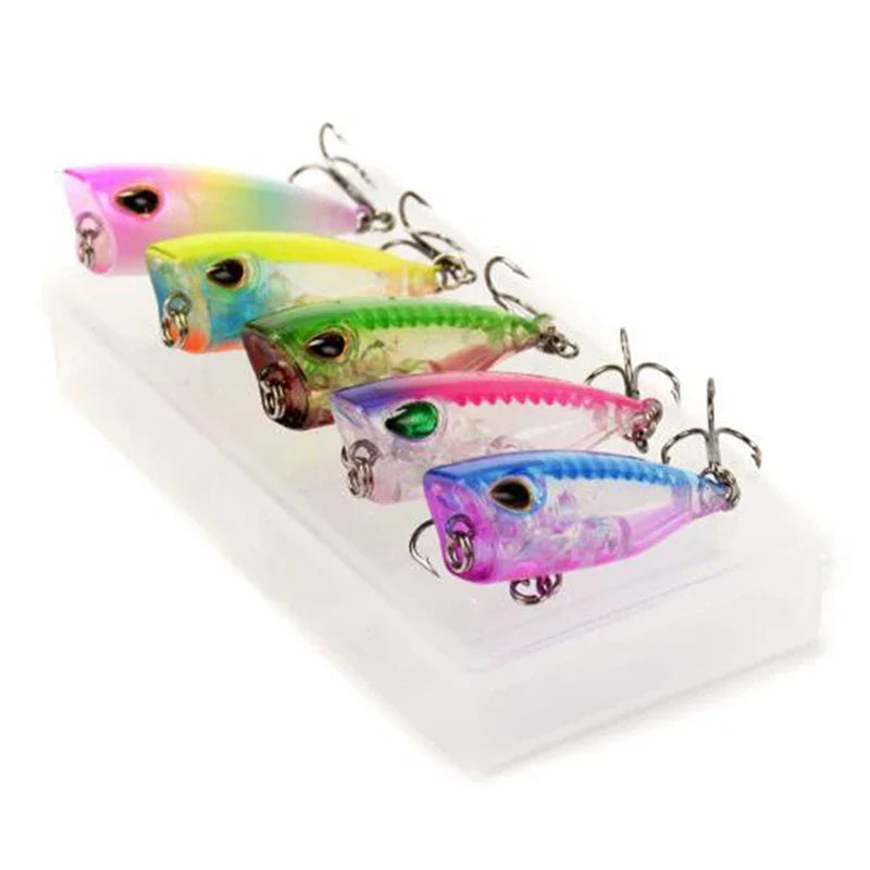 5pcs Mini Popper 4cm 3.5g Fishing Lure Kit