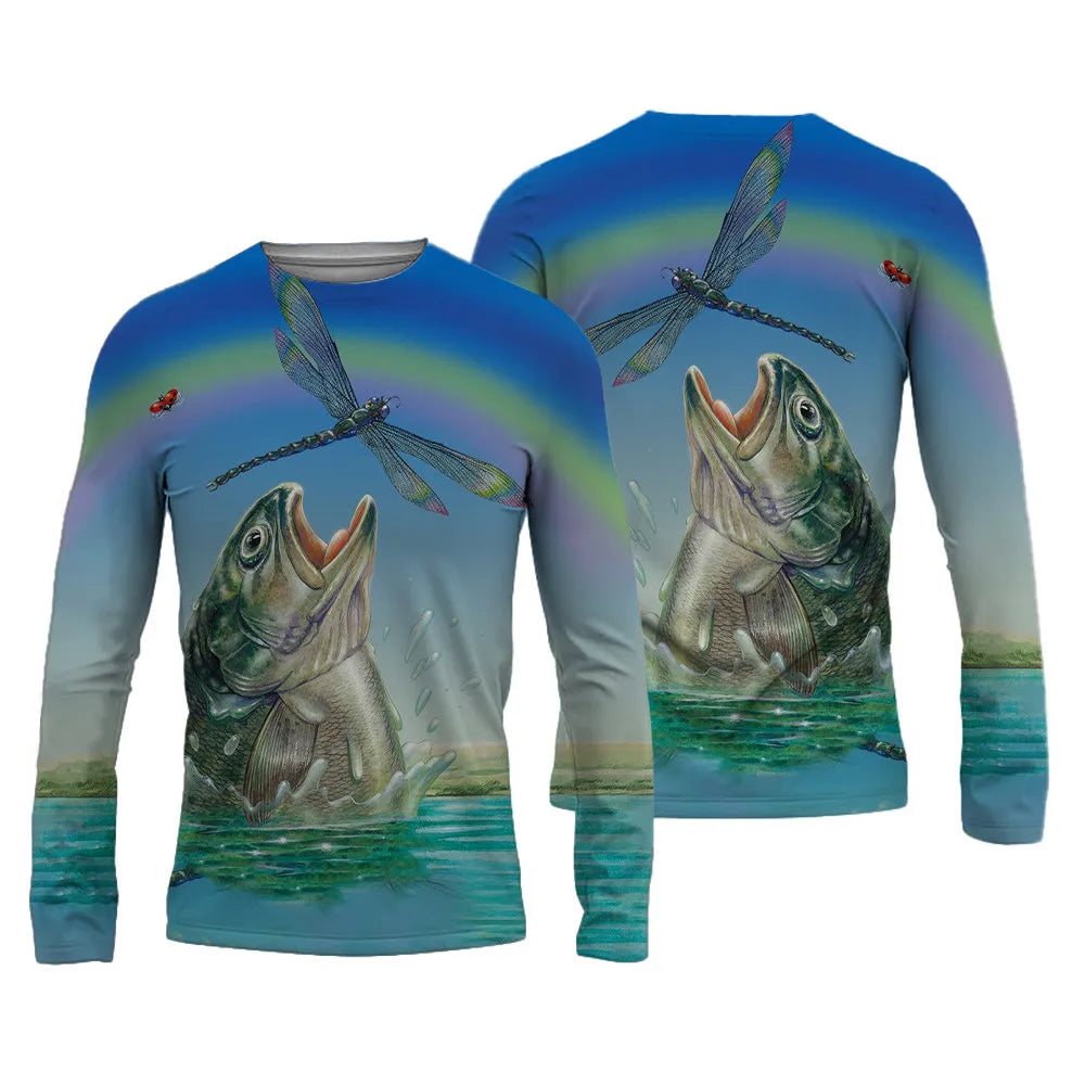 Men's Fishing Shirts 3D Pinting Fishing Apparel Breathable T-Shirt Long Sleeve Summer Outdoor Sports Crewneck Fishing Shirts