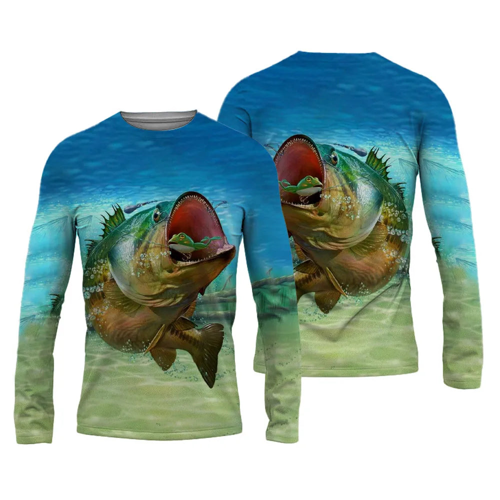 Men's Fishing Shirts 3D Pinting Fishing Apparel Breathable T-Shirt Long Sleeve Summer Outdoor Sports Crewneck Fishing Shirts