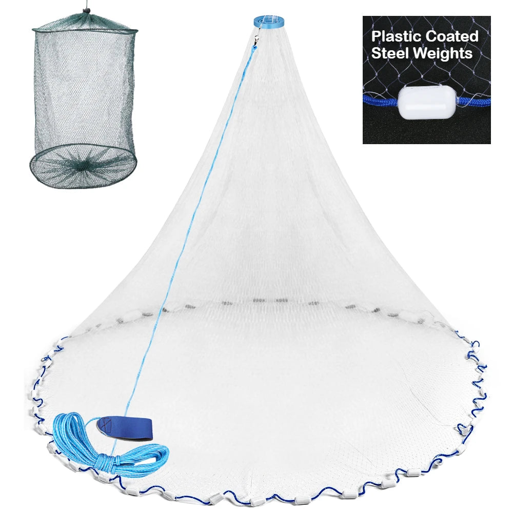 Fishing Cast Net Easy Hand Throw 3/4/5/6/7/8/9/10ft Radius Fishing Bait Net