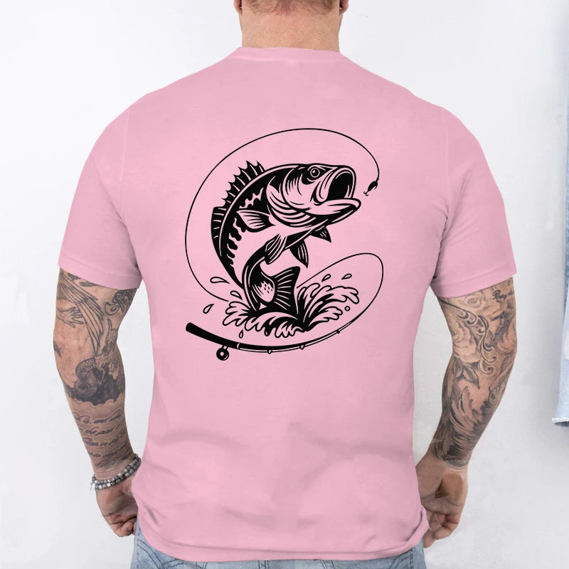 Fishing Lover T-Shirts for Men Fisherman Heartbeat Bass Fish Print Graphic Tops Casual Short Sleeve Tees Oversized Male Clothing