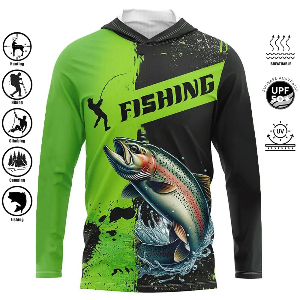 Fishing Shirts Hooded Shirt Uv Protection Man Outdoor Fashion Print Moisture Wicking Fishing Apparel Tops
