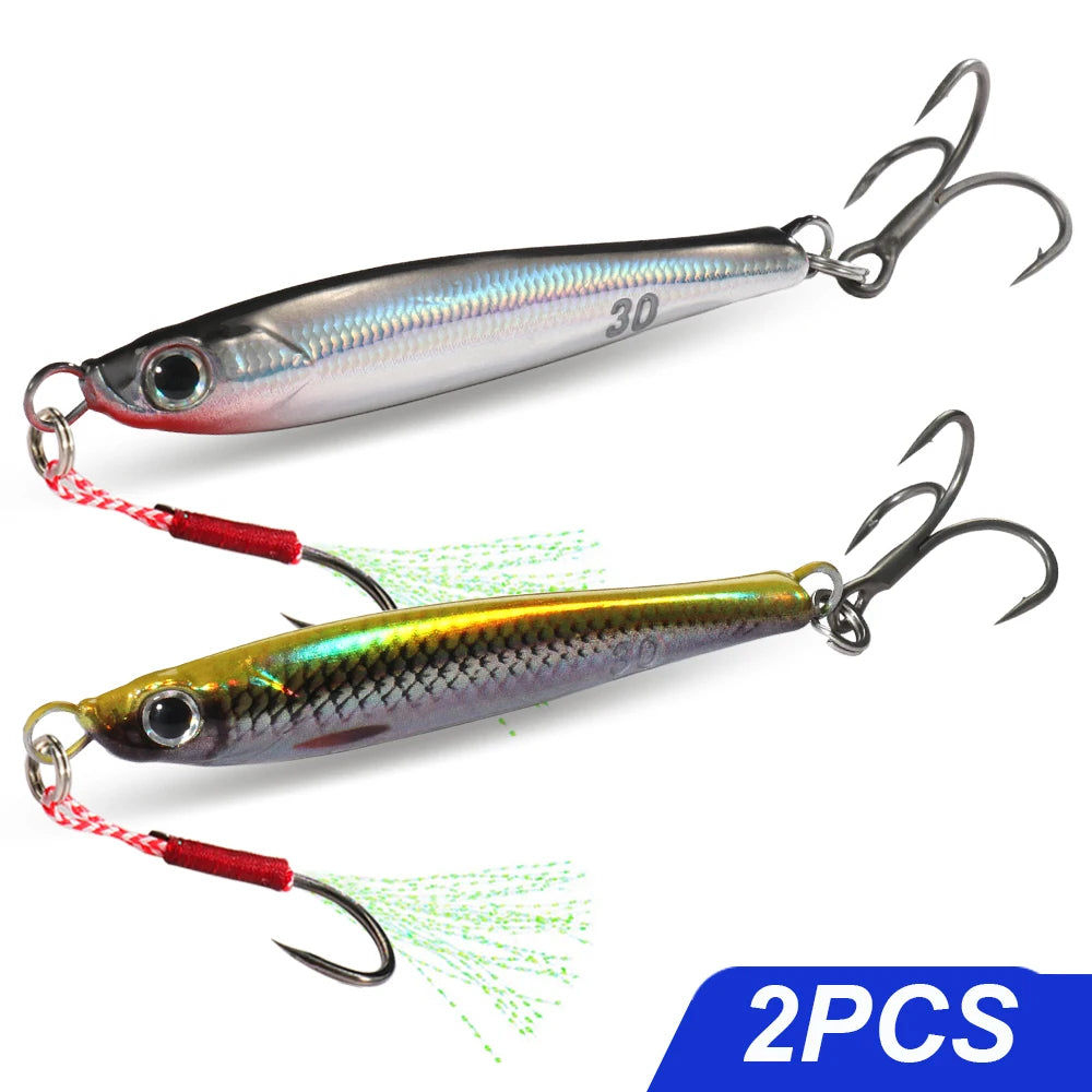 Metal Jig Lure Kit 7g 10g 20g 30g 40g Spoon Sinking Pencil VIB Fishing Tackle Teflon Hook Pesca Gear Swimbait 1-2Pcs Baits