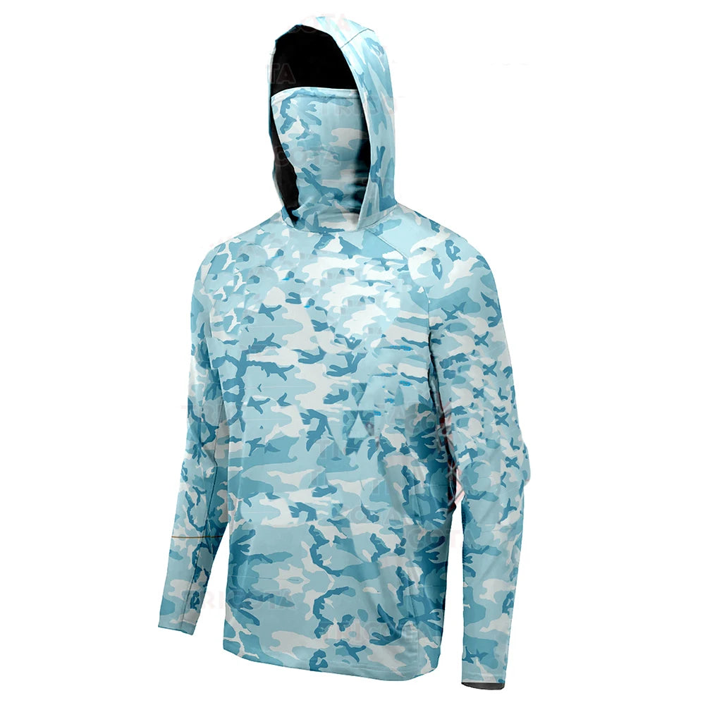 Fishing Shirts UPF 50+ Mens Hooded Fishing Shirt With Mask UV Hoodie Men Hooded Fishing Shirts Breathable Fishing Hoodie