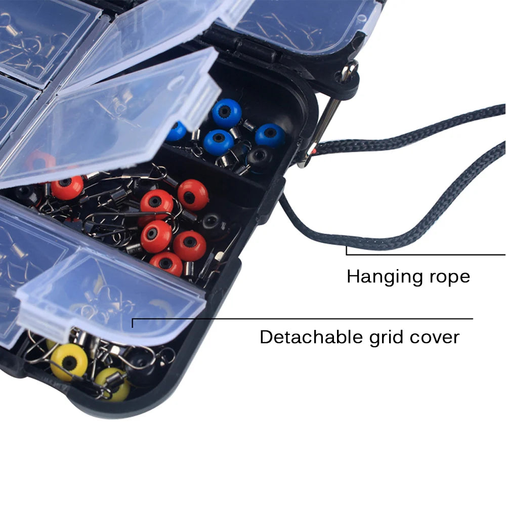Fishing Accessories Kit Crank Hooks Sinker Weights Swivels Snaps Connectors Beads Fishing Tackle Box Set Fishing Swivels