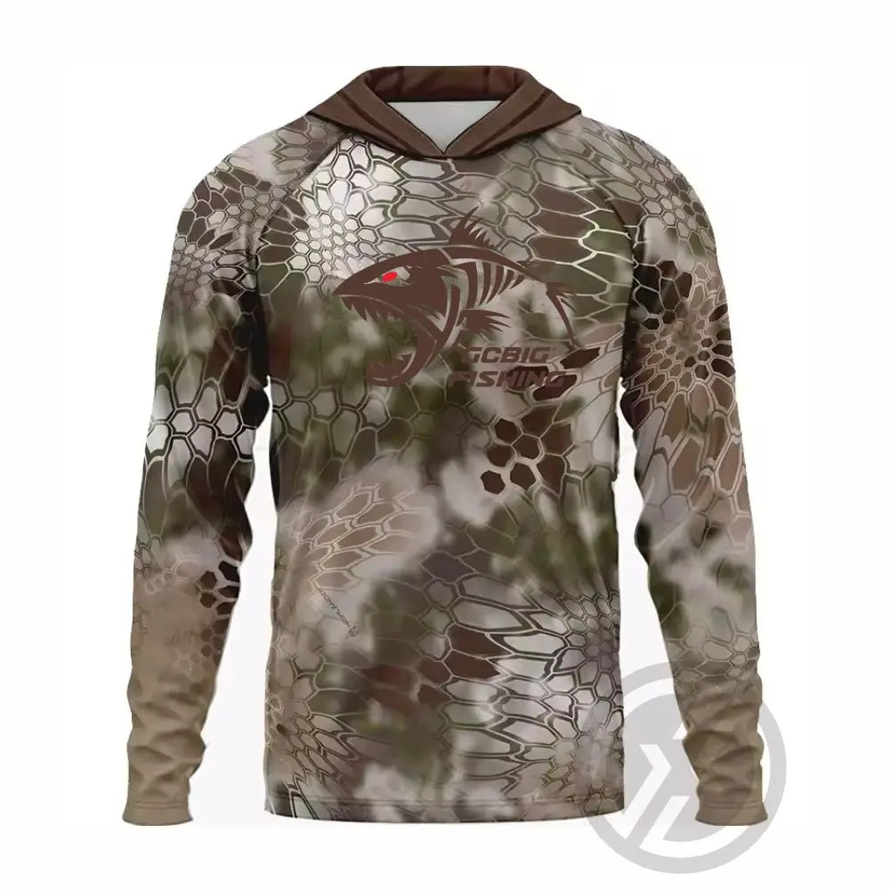 Fishing Hoodie T-shirts Men Long Sleeve Anti-Uv Sun Protection Hoodies Face Mask Apparel Hunting Jungle Camouflage Sea Fishing