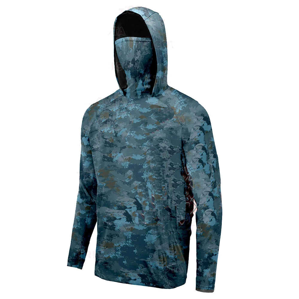 Fishing Shirts UPF 50+ Mens Hooded Fishing Shirt With Mask UV Hoodie Men Hooded Fishing Shirts Breathable Fishing Hoodie