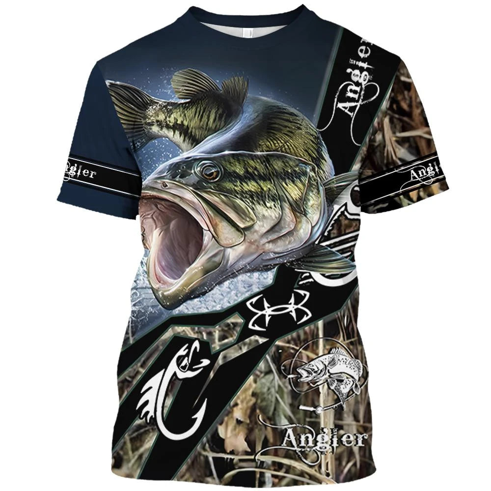New Fishing T-Shirt Men Tshirt Fish Graphic Clothing O-Collar Oversized Tops Outdoor Sport Apparel Summer for Male Tee Shirts