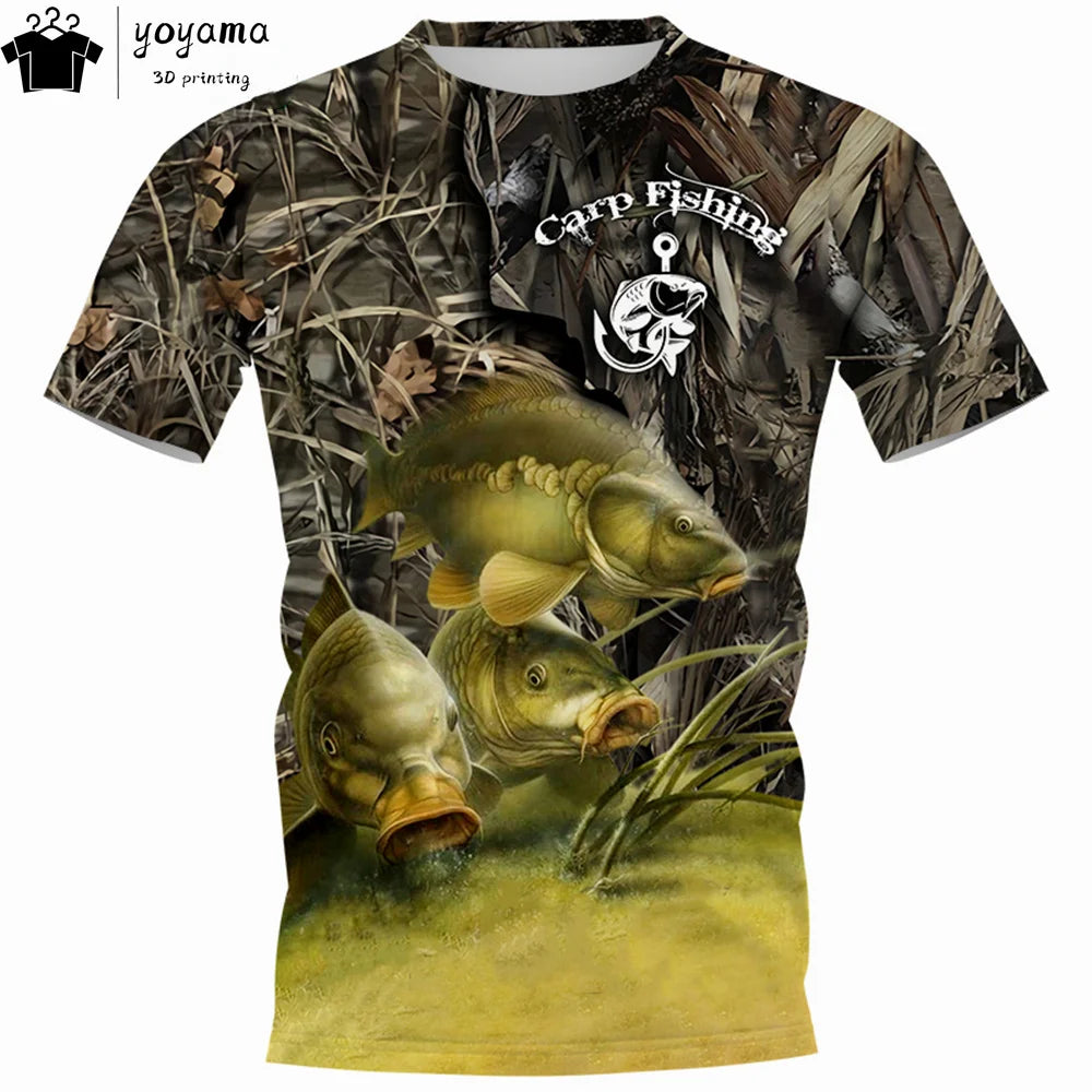 Fishing Pattern Print Clothes 3D Print Men's Summer Clothes Funny T shirts Short Sleeve Tee Fishing Graphic T shirts O-Neck Tops