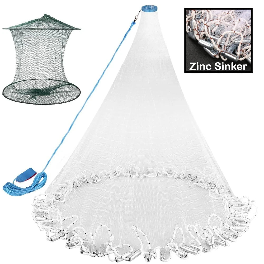 Fishing Cast Net Easy Hand Throw 3/4/5/6/7/8/9/10ft Radius Fishing Bait Net