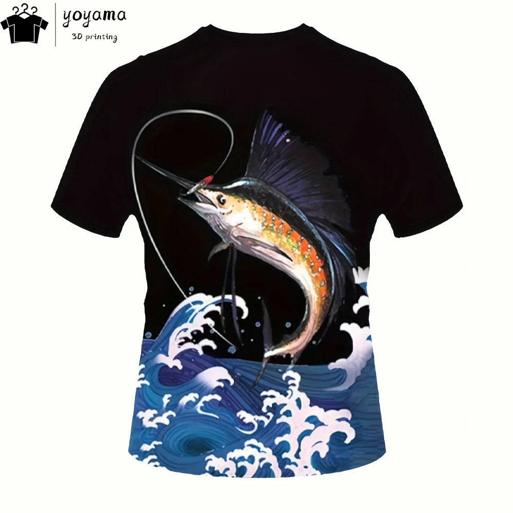 Fishing Pattern Print Clothes 3D Print Men's Summer Clothes Funny T shirts Short Sleeve Tee Fishing Graphic T shirts O-Neck Tops
