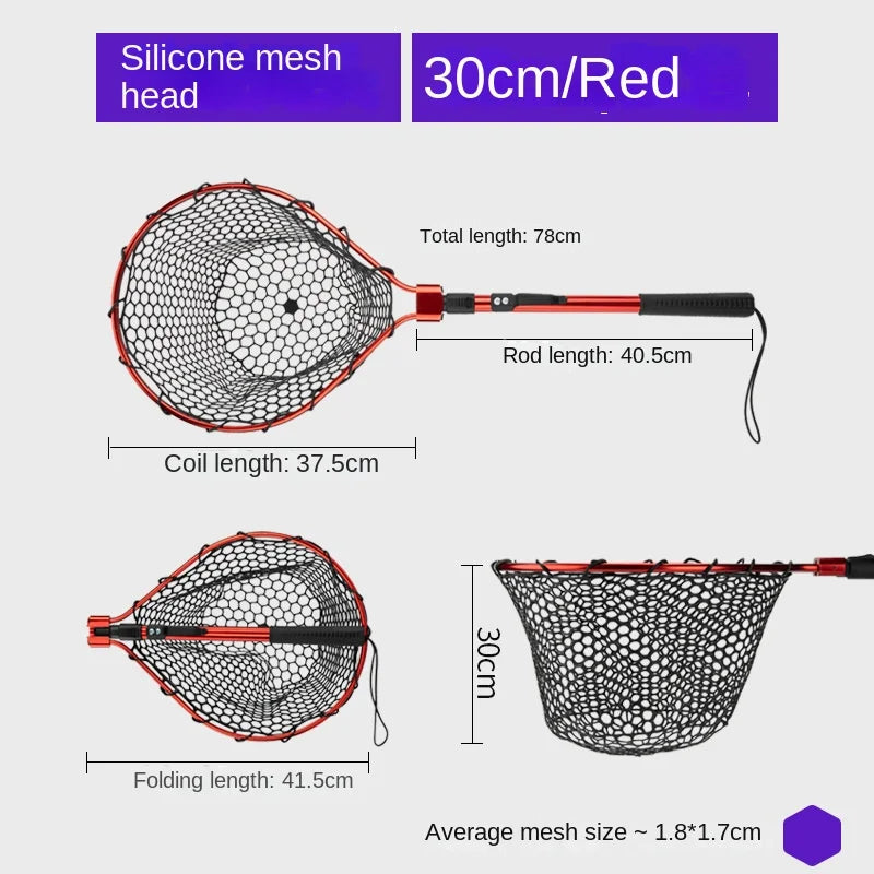 Fishing Nets Folding Laning Net Cheap Price Rubber/Silicone Mesh Catch 14kg Fish Lure Fishing Tool Anglers Accessory