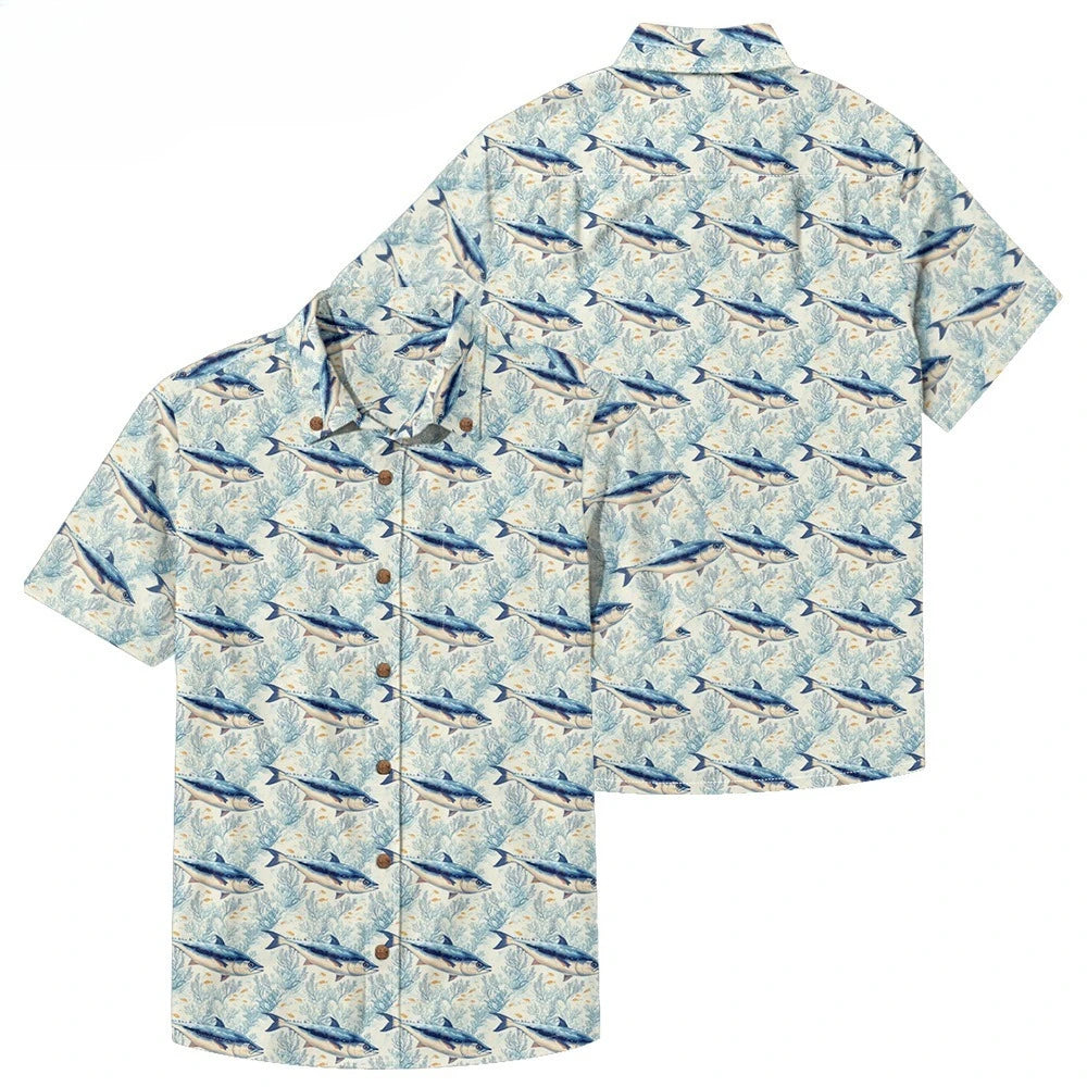 Men's Casual Fishing Button-Down Shirt — Vintage Beach Style