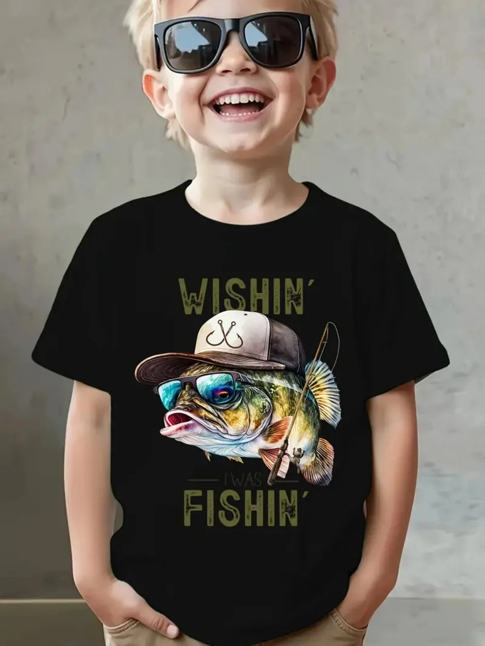 Fish Graphic T-Shirts for Children Short Sleeve Tee Fish Club Solid Casual T-Shirt Top Outdoor Fishing Clothing Children T-Shirt
