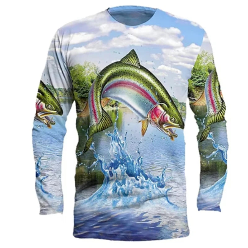2025 Fishing Shirt Men Summer Print CasuaShirts Anti-UV Fishing Shirts Outdoor FishincClothing Sunscreen Long Sleeve Fish