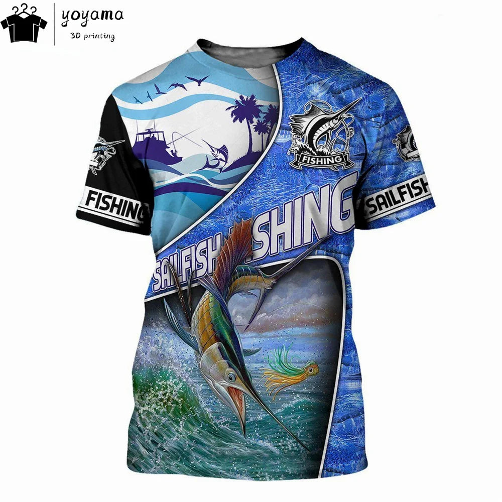 Fishing Pattern Print Clothes 3D Print Men's Summer Clothes Funny T shirts Short Sleeve Tee Fishing Graphic T shirts O-Neck Tops