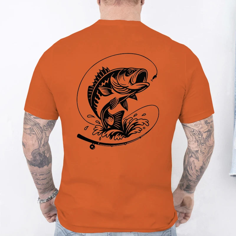Fishing Lover T-Shirts for Men Fisherman Heartbeat Bass Fish Print Graphic Tops Casual Short Sleeve Tees Oversized Male Clothing