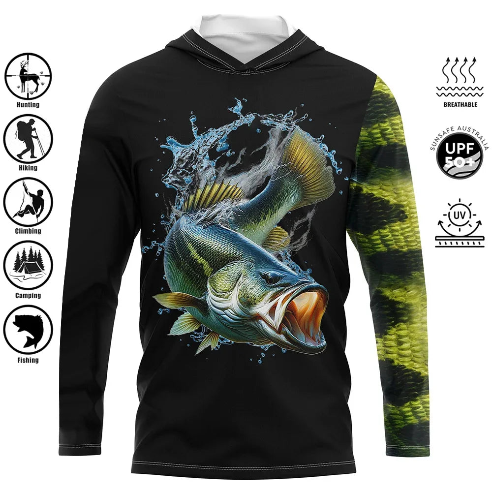 Fishing Shirts Hooded Shirt Uv Protection Man Outdoor Fashion Print Moisture Wicking Fishing Apparel Tops