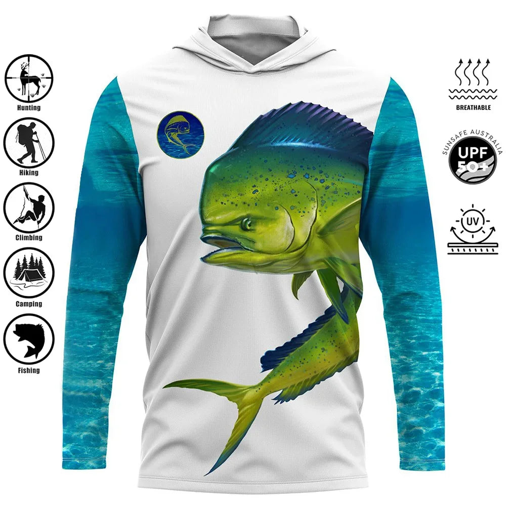 Fishing Shirts Hooded Shirt Uv Protection Man Outdoor Fashion Print Moisture Wicking Fishing Apparel Tops
