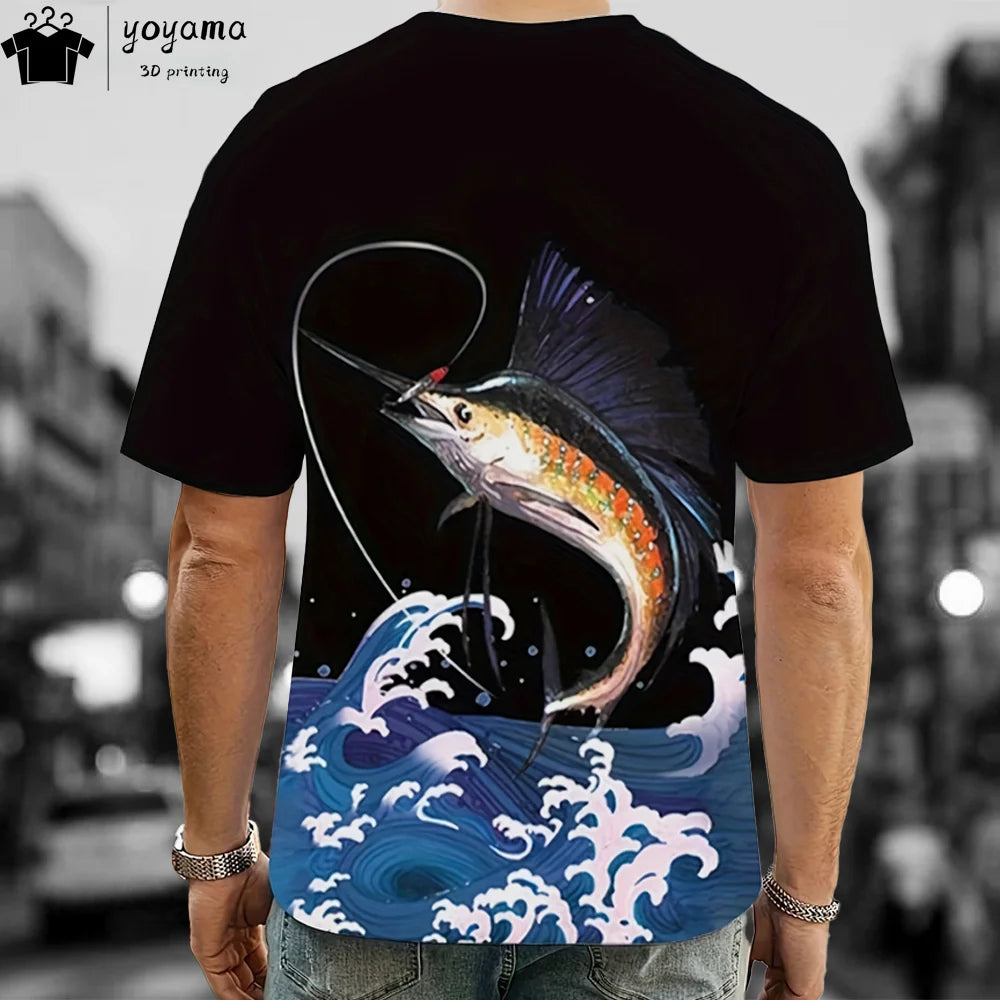Fishing Pattern Print Clothes 3D Print Men's Summer Clothes Funny T shirts Short Sleeve Tee Fishing Graphic T shirts O-Neck Tops