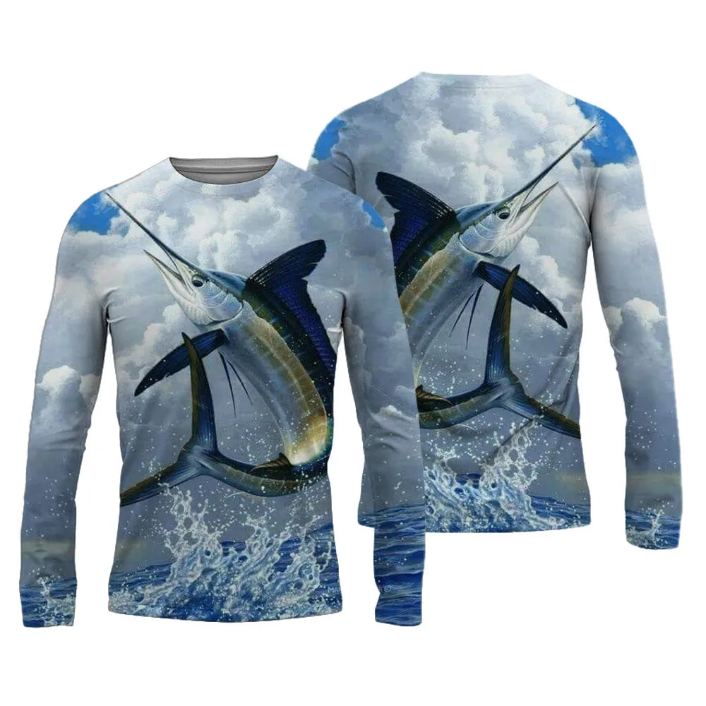 Men's Fishing Shirts 3D Pinting Fishing Apparel Breathable T-Shirt Long Sleeve Summer Outdoor Sports Crewneck Fishing Shirts
