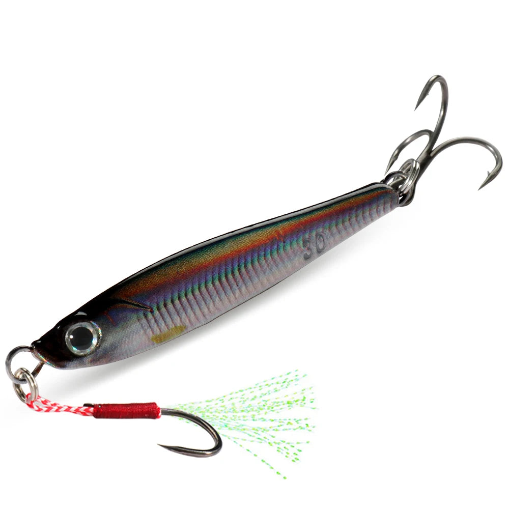 Metal Jig Lure Kit 7g 10g 20g 30g 40g Spoon Sinking Pencil VIB Fishing Tackle Teflon Hook Pesca Gear Swimbait 1-2Pcs Baits
