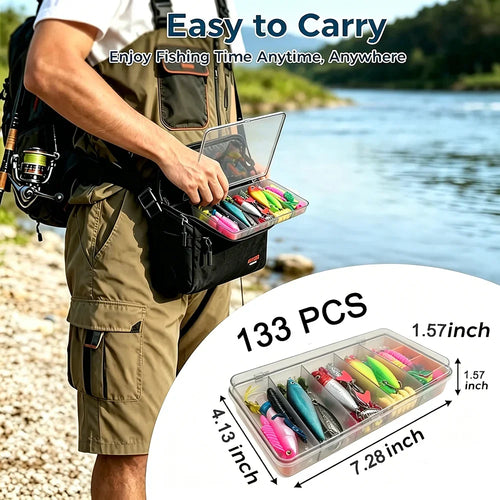 133pcs Fishing Lures Kit Tackle Box Set with Crankbaits Hooks Weights Bass Trout Pike Fishing Gear Gifts for Men