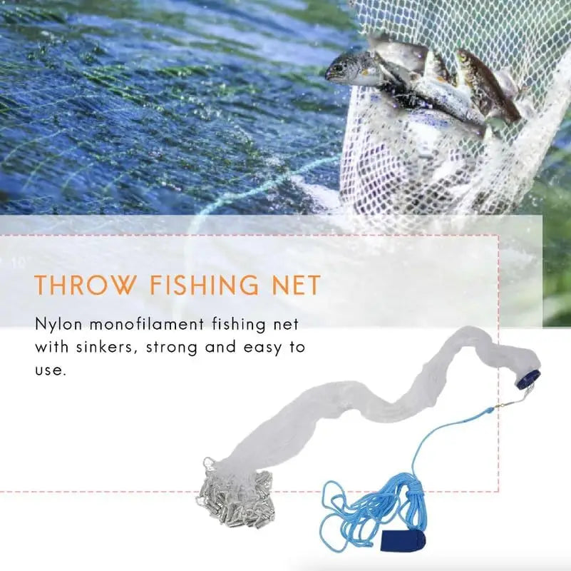 Fishing Cast Net Easy Hand Throw 3/4/5/6/7/8/9/10ft Radius Fishing Bait Net