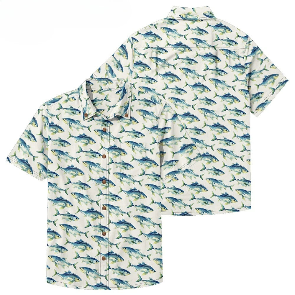 Men's Casual Fishing Button-Down Shirt — Vintage Beach Style