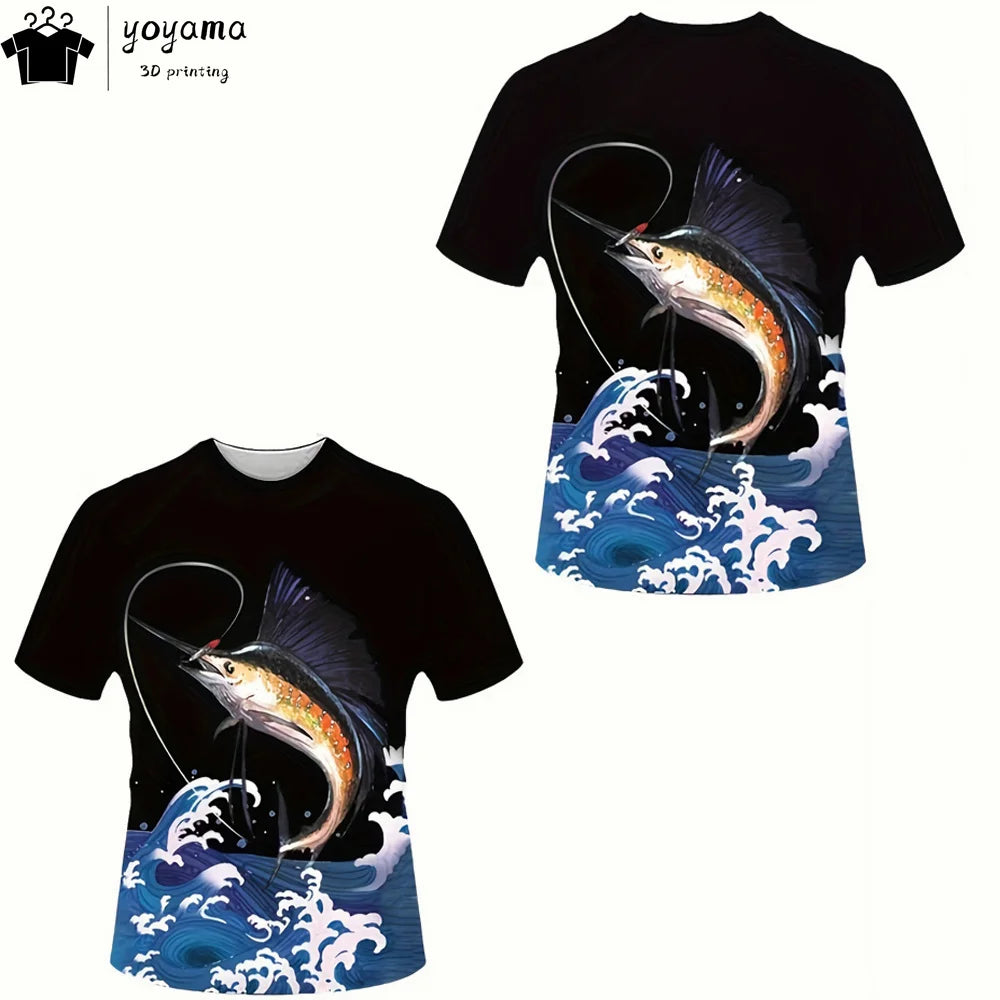Fishing Pattern Print Clothes 3D Print Men's Summer Clothes Funny T shirts Short Sleeve Tee Fishing Graphic T shirts O-Neck Tops