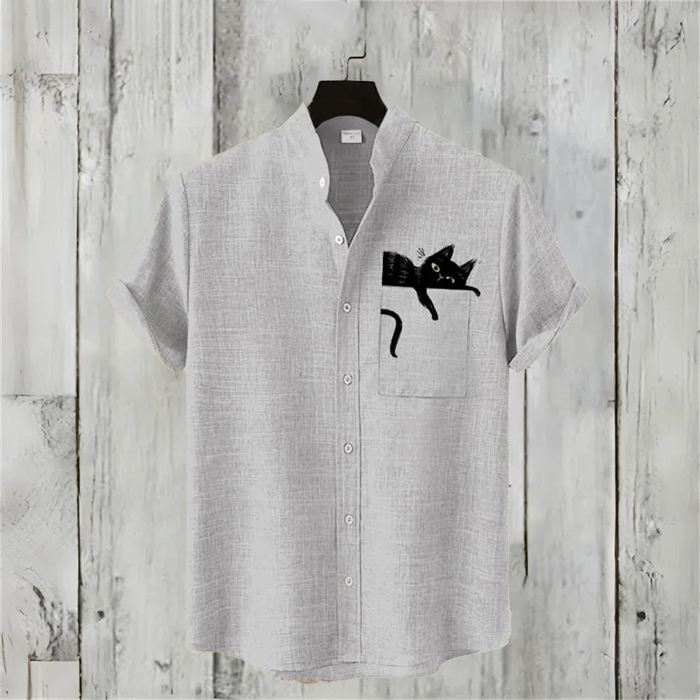 Men's Shirt Vintage Fish Japanese Art Linen Blend Comfortable Casual Breathable Hawaiian Shirt Lapel Short Sleeve Shirt
