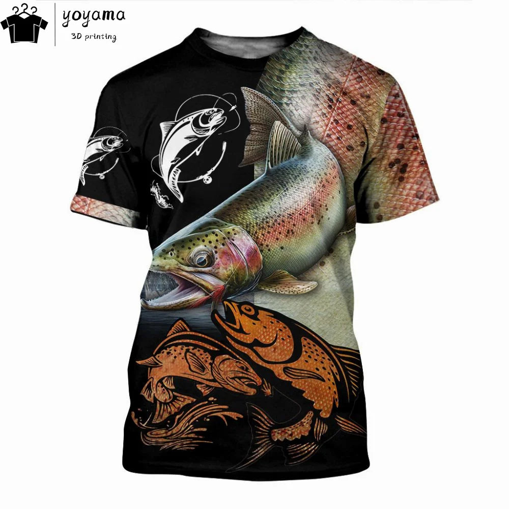 Fishing Pattern Print Clothes 3D Print Men's Summer Clothes Funny T shirts Short Sleeve Tee Fishing Graphic T shirts O-Neck Tops