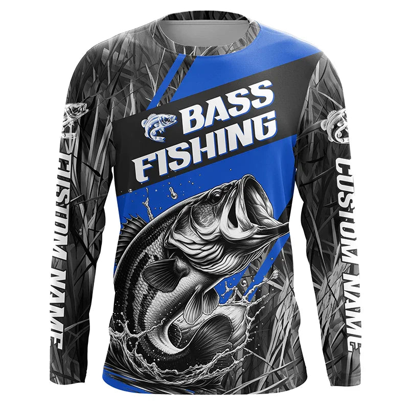 Bass Fishing Shirts Tops Camping Outdoor Sports Long Sleeve T Professional Fishing Competition Graphic T Shirts Men's Gifts