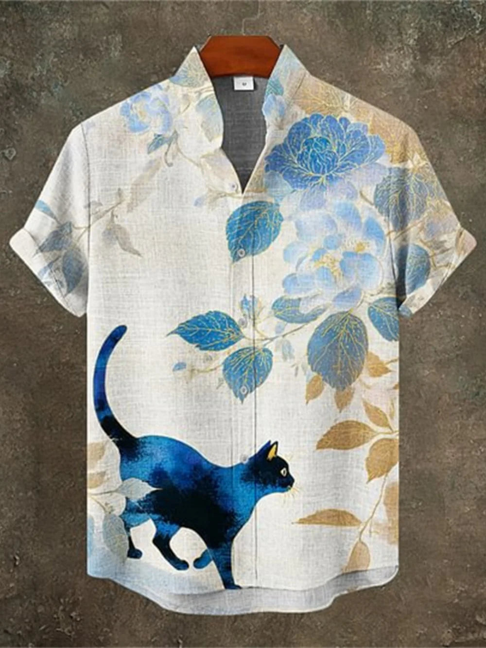 Men's Stand-Up Collar Fishing Shirt — Abstract Fish Print, Breathable
